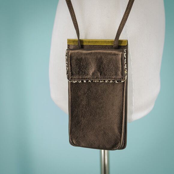 The Sak Bronze Brown Metallic Leather Smartphone Small Crossbody Bag Purse - Picture 2 of 7